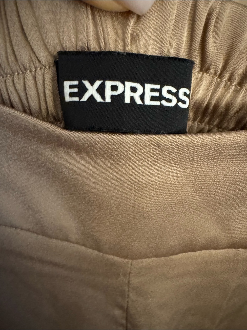 Express Taupe Satin Jogger Pants High Rise Elastic Hem Size XS - Picture 4 of 7